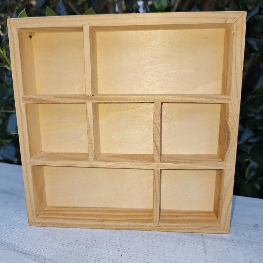 Mini Wood Shadow Box Wall Hanging Display 7x7x 1 inch deep wooden divided - Picture 13 of 14